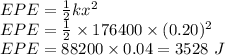 EPE=\frac{1}{2}kx^2\\EPE=\frac{1}{2}\times 176400\times (0.20)^2\\EPE=88200\times 0.04=3528\ J