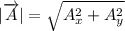 |\overrightarrow A|=\sqrt{A_{x}^2+A_{y}^2}