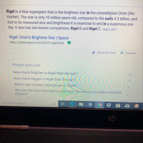 What is the differ between rigel and the sun