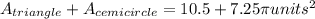 A_{triangle}+A_{cemicircle}=10.5+7.25\pi units^{2}