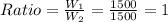 Ratio = \frac{W_1}{W_2} = \frac{1500}{1500} = 1