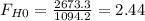 F_{H0}= \frac{2673.3}{1094.2}= 2.44