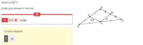 What is ge ?  enter your answer in the box. units the figure shows what appears to be obtuse triangl