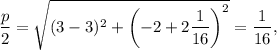 \dfrac{p}{2}=\sqrt{(3-3)^2+\left(-2+2 \dfrac{1}{16}\right)^2}=\dfrac{1}{16},