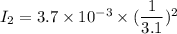 I_{2}=3.7\times10^{-3}\times(\dfrac{1}{3.1})^2