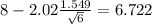 8-2.02\frac{1.549}{\sqrt{6}}=6.722