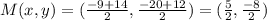 M(x,y)=(\frac{-9+14 }{2}, \frac{-20+12 }{2})=(\frac{5}{2}, \frac{-8}{2})