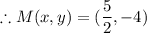 \therefore M(x,y)=(\dfrac{5}{2}, -4)
