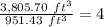 \frac{3,805.70\ ft^3}{951.43\ ft^3}=4