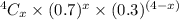 ^4C_{x} \times (0.7)^{x} \times (0.3)^{(4 - x)}