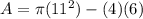 A=\pi (11^{2}) -(4)(6)