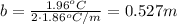 b = \frac{1.96^oC}{2\cdot 1.86^oC/m} = 0.527 m