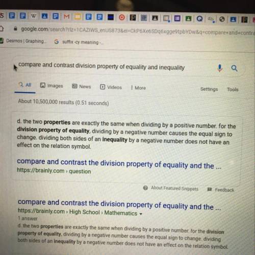 Compare and contrast division property of equality and inequality