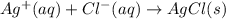 Ag^+ (aq) + Cl^- (aq)\rightarrow AgCl (s)