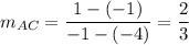 m_{AC}=\dfrac{1-(-1)}{-1-(-4)}=\dfrac{2}{3}