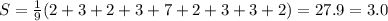 S = \frac 1 9(2+3+2+3+7+2+3+3+2) =27.9 = 3.0