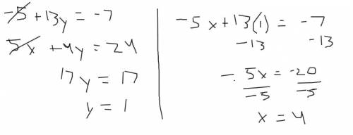 5x+13y=-7 5x+4y=24 system of equations