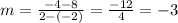 m=\frac{-4-8}{2-(-2)}=\frac{-12}{4}=-3