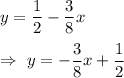 y = \dfrac{1}{2} -\dfrac{3}{8}x\\\\\Rightarrow\ y=-\dfrac{3}{8}x+ \dfrac{1}{2}