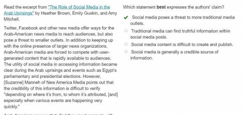Which statement best expresses the authors' claim?  a) social media poses a threat to more tradition