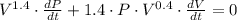 V^{1.4}\cdot \frac{dP}{dt}+1.4\cdot P \cdot V^{0.4} \cdot \frac{dV}{dt}=0