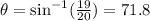 \theta = \sin ^{-1}(\frac{19}{20}) = 71.8