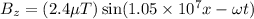 B_z=(2.4\mu T)\sin (1.05\times 10^7x-\omega t)