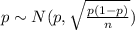 p \sim N(p,\sqrt{\frac{p(1- p)}{n}})