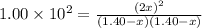 1.00\times 10^2=\frac{(2x)^2}{(1.40-x)(1.40-x)}