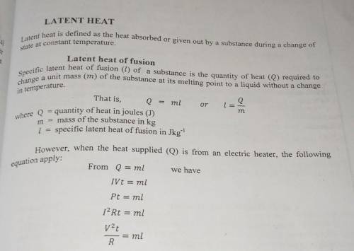 Define latent heat of fusion of iceexplain the experiment that determinethe latent heat of fusion of