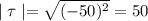 \mid \tau\mid=\sqrt{(-50)^2}=50