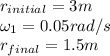 r_{initial} = 3m\\\omega_1 = 0.05rad/s \\r_{final}=1.5m