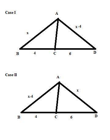 one side of a triangle is 4 cm shorter than a second side. the ray bisecting the angle formed by th