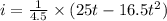 i=\frac{1}{4.5}\times (25t-16.5t^2)