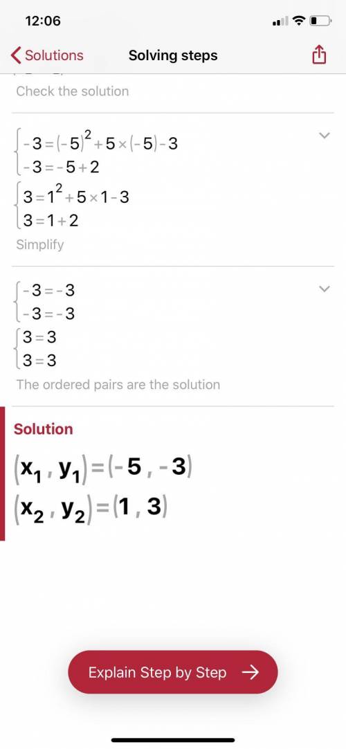 Y=x^2+5x-3 y=x+2 substitution  show your work need asap