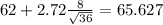 62+2.72\frac{8}{\sqrt{36}}=65.627