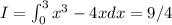 I=\int_0^3 x^3-4x dx=9/4