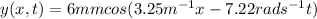 y(x,t)=6mmcos(3.25m^{-1}x-7.22rads^{-1} t)\\