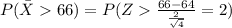 P(\bar X 66)=P(Z\frac{66-64}{\frac{2}{\sqrt{4}}}=2)