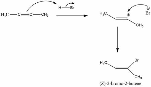 Give the structure of the product you would expect from the reaction (if any) of 2-butyne with one m