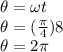 \theta = \omega t\\\theta = (\frac{\pi}{4})8\\\theta = 2\pi