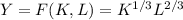 Y=F(K,L)= K^{1/3}L^{2/3}