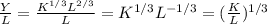 \frac{Y}{L}= \frac{K^{1/3}L^{2/3}}{L}=K^{1/3}L^{-1/3}= (\frac{K}{L})^{1/3}