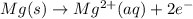 Mg (s)\rightarrow Mg^{2+} (aq) + 2e^-