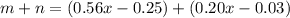 m+n=(0.56x-0.25)+(0.20x-0.03)