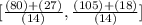 [\frac{(80)+(27)}{(14)}, \frac{(105)+(18)}{(14)}]