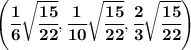 \bold{\left(  \cfrac{1}6\sqrt{\cfrac {15}{22}} ,\cfrac 1{10}\sqrt{\cfrac {15}{22}},\cfrac{2}3\sqrt{\cfrac {15}{22}}\right)}