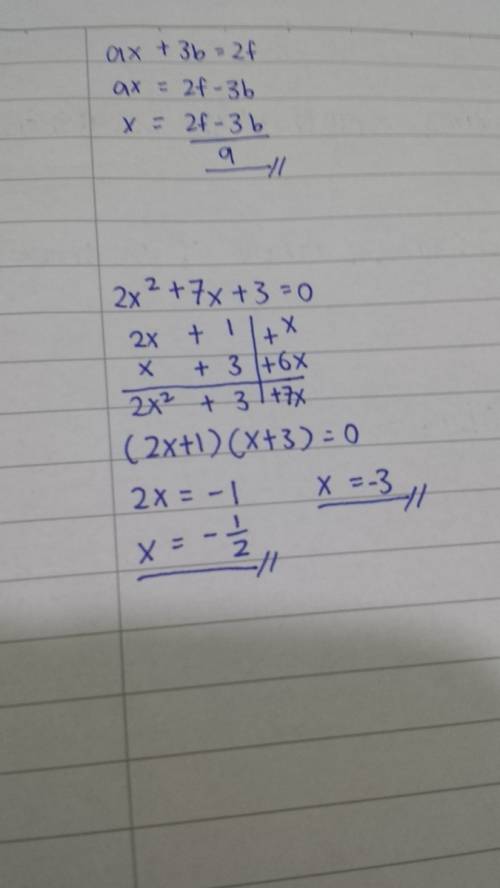 Factorizing and solving quadratic 2x^2+7x+3