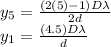 y_{5} = \frac{(2(5) - 1) D \lambda}{2d}\\y_{1} = \frac{(4.5) D \lambda}{d}