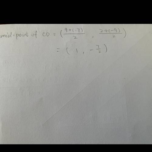 Find the midpoint of cd, c=(9, 2) and d= (-7, -9)